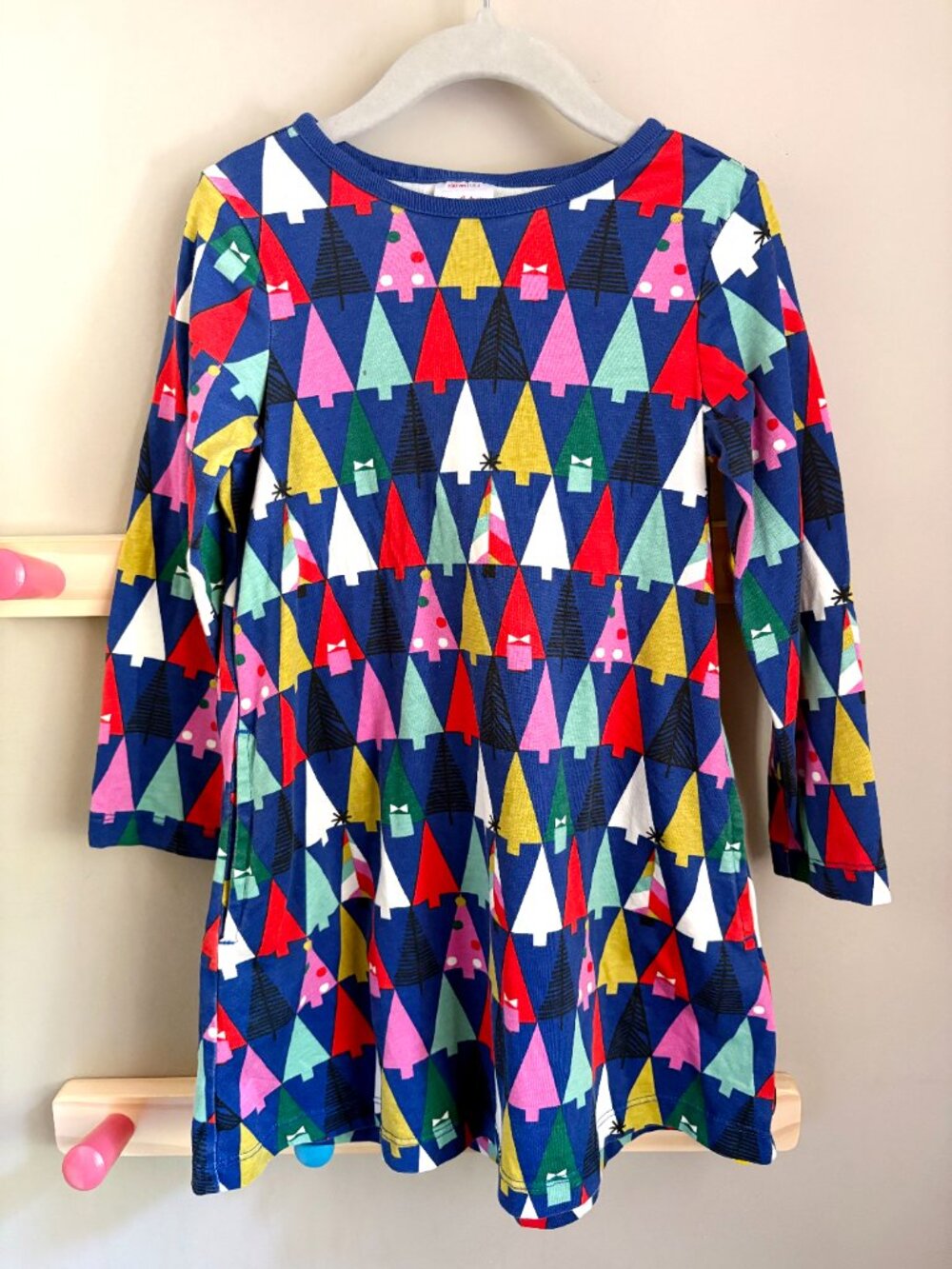 Hanna Andersson "Oh Christmas Tree" Long-sleeve 100% Cotton Jersey A-line Dress